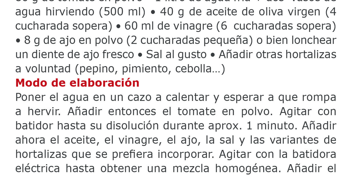 Gazpacho instantáneo con +Tomate