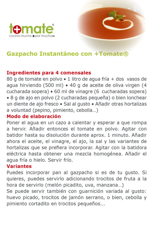 Gazpacho instantáneo con +Tomate