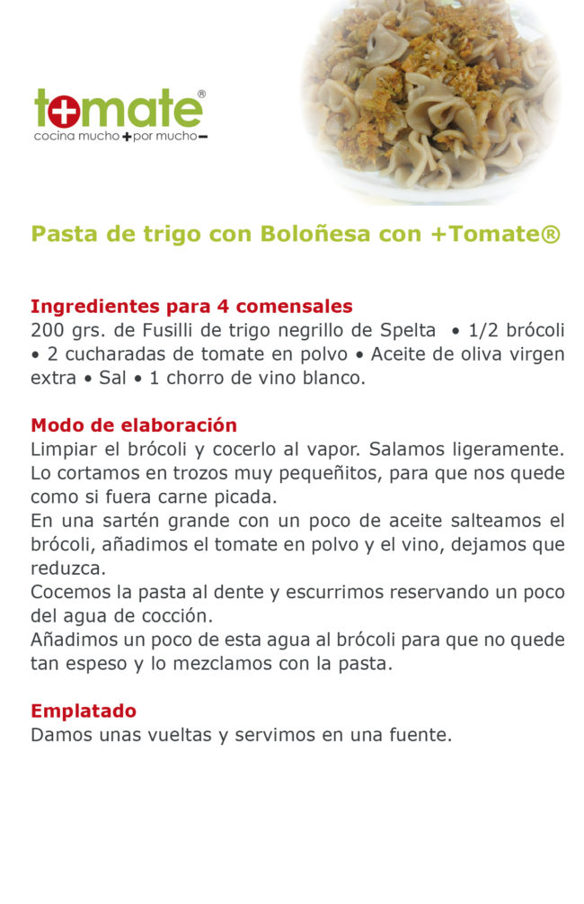 Pasta de trigo con boloñesa con +Tomate