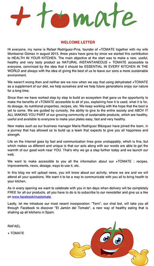 +Tomate Welcome letter